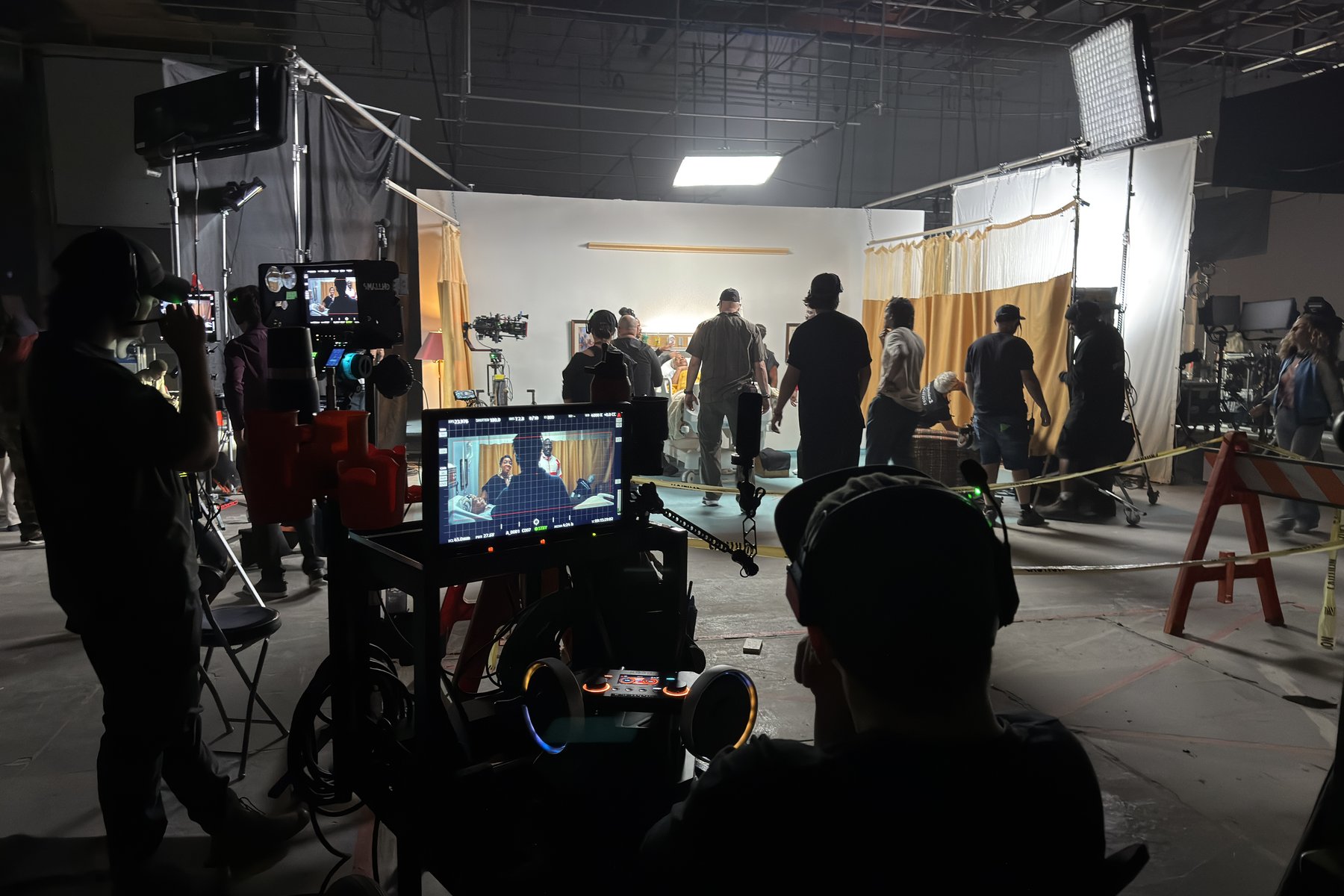 Crew and camera equipment during a live production